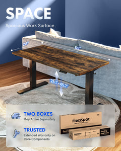 EN1 One-Piece Standing Desk, Electric Adjustable with 4 Memory Presets, 176 LBS Capacity, Stable & Quiet, Seamless Desktop for Home Office & Dual Monitors, 55