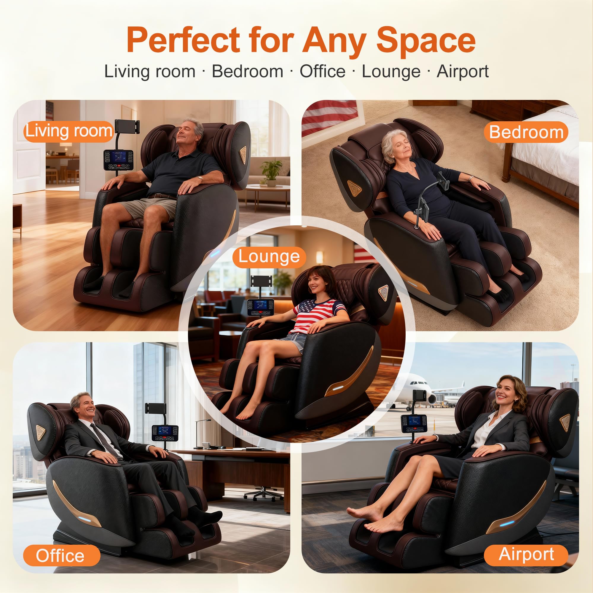 Upgraded Massage Chair Full Body, Zero Gravity Recliner with Heat, 10 Fix Points, Bluetooth, Touch Screen, Footrest, Shiatsu Massage Chair for Parents, Seniors & Easy Assembly - Brown