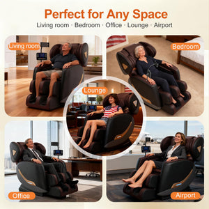 Upgraded Massage Chair Full Body, Zero Gravity Recliner with Heat, 10 Fix Points, Bluetooth, Touch Screen, Footrest, Shiatsu Massage Chair for Parents, Seniors & Easy Assembly - Brown