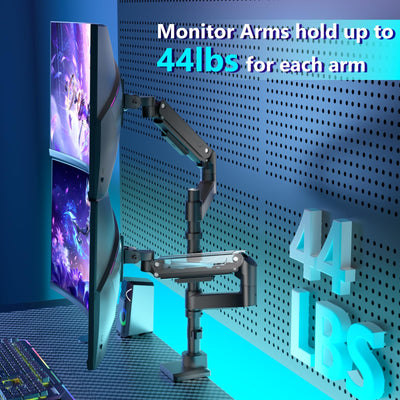 Dual Monitor Mount for Ultrawide Heavy Duty Curved Monitor Stacking, Dual Monitor Arms Fits 13-49 Inch for Ultrawide Screens up to 44lbs, 49 inch Monitor Arm, Black