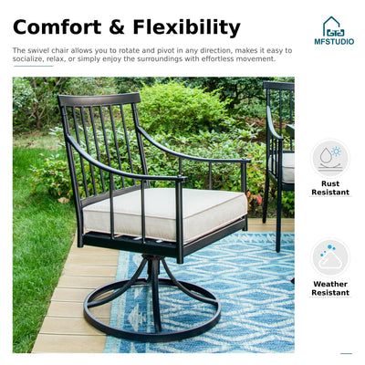 9 PCS Outdoor Patio Dining Set, 8 Metal Swivel Chairs with Removable Cushions and 1 Square Dining Table with 1.57