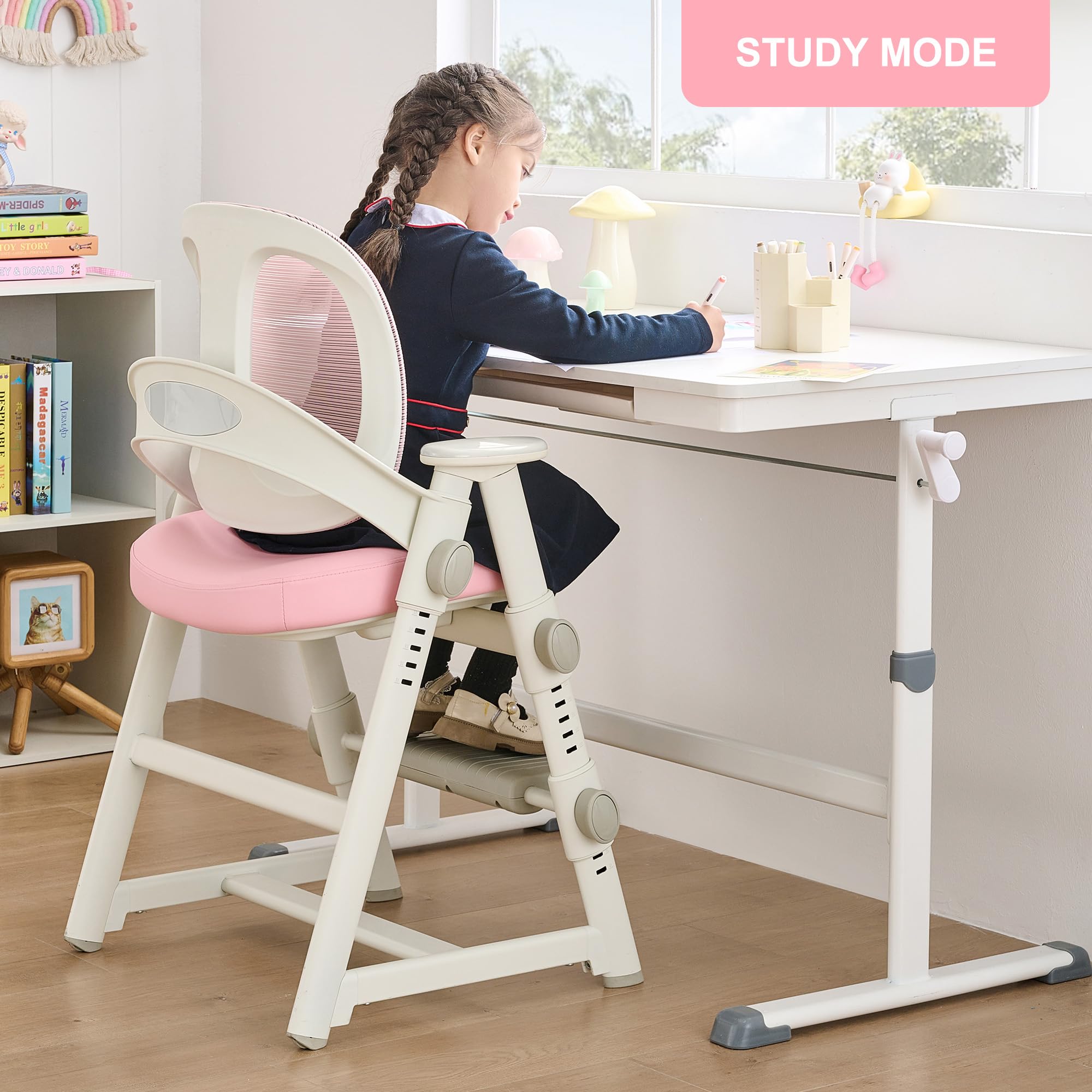 Ergonomic Kids' Study Chair, Height Adjustable Kids Desk Chair for Boys Girls,Comfortable for Teenagers Playing, Drawing, Ideal Gift for Children,Students（Pink）