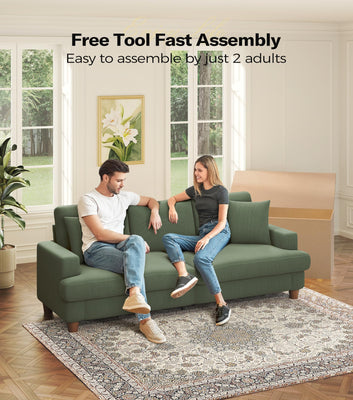 87in Corduroy Couch, Kidirect Sofa No Tool Assembly, Comfy Couches for Living Room 21in Deeper Seats, Corduroy Sofas for Living Room with 2 Pillows, Oversized Loveseat Sofa, Boho Love Seat Olive Couch