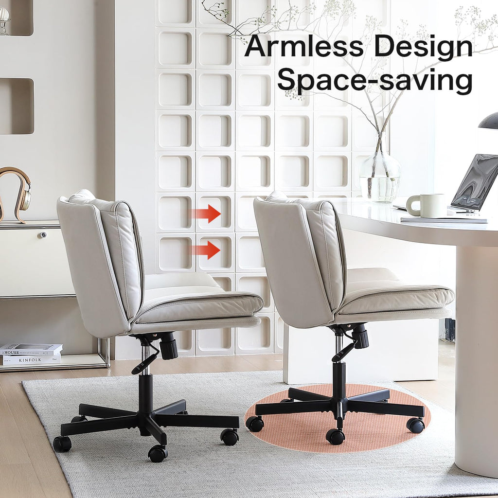 Criss Cross Chair with Wheels Swivel Rolling Armless Vanity Chair Adults Wide Seat Cross-legged Chair Convertible Fixed Wheels or Casters Desk Office Chair for Living Room, Bedroom, Makeup Room