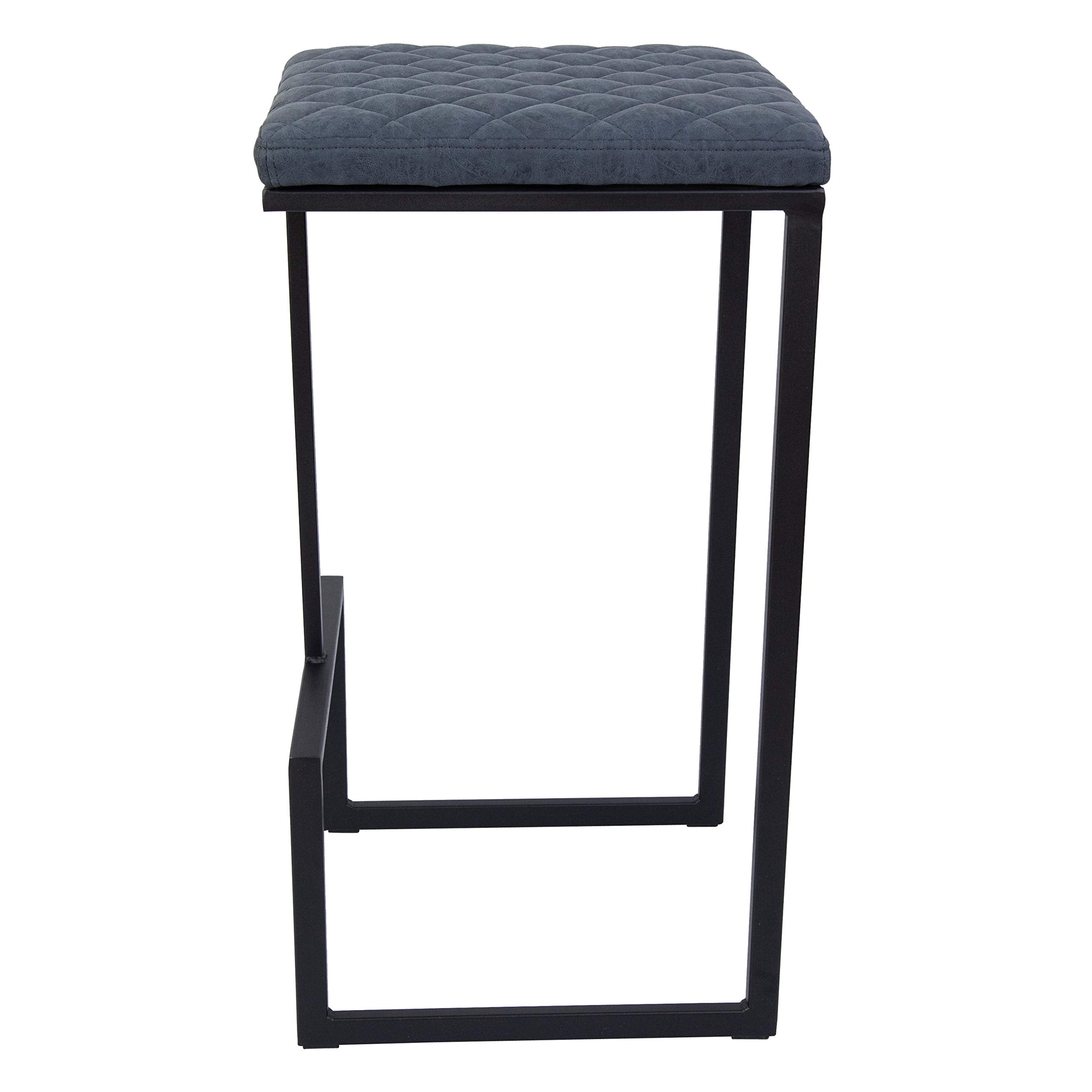 Counter Height Bar Stools, Modern Industrial Backless Counter Stools for Kitchen Island, Dining Counter & Home Bar, Faux Leather Upholstered Seats with Metal Frame, Set of 2, Blue