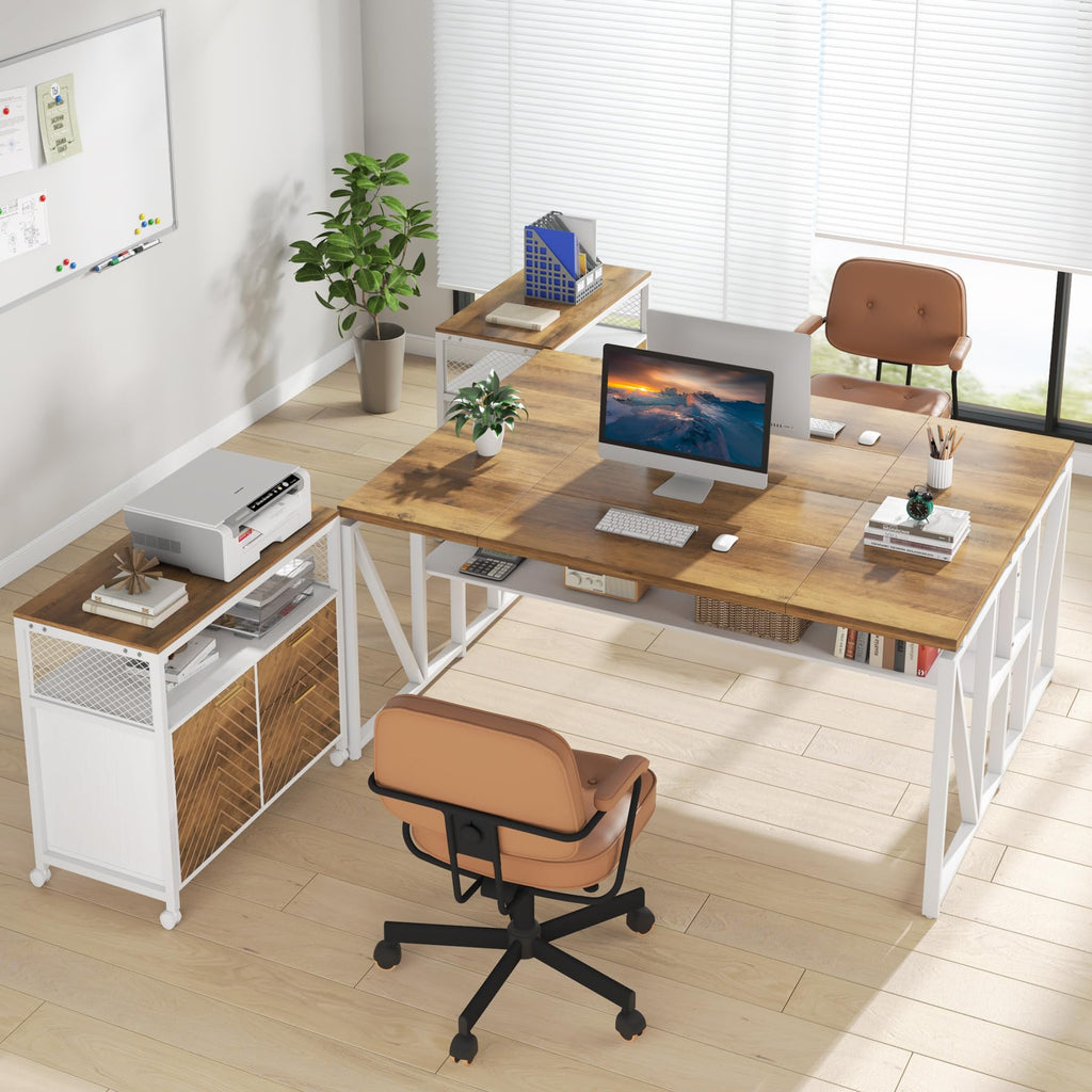 Office Desk with Drawers Sets, 63 inches L Shaped Computer Desk with Mobile File Cabinet,Big Executive Desk for Home Office Furniture Sets (Light Walnut, 63-inch)