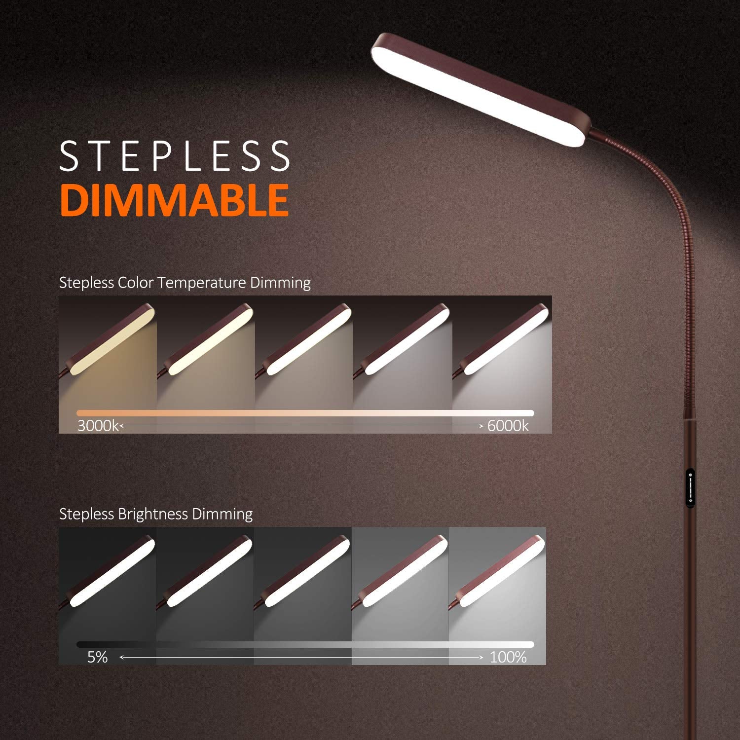 Led Floor Lamps with 15w/1000lm Bright LED Floor Lamp with Stepless Adjustable 3000K-6000K Colors and Dimmer, Remote and Touch Control Reading Lamp, Adjustable Floor Lamp for Living Room