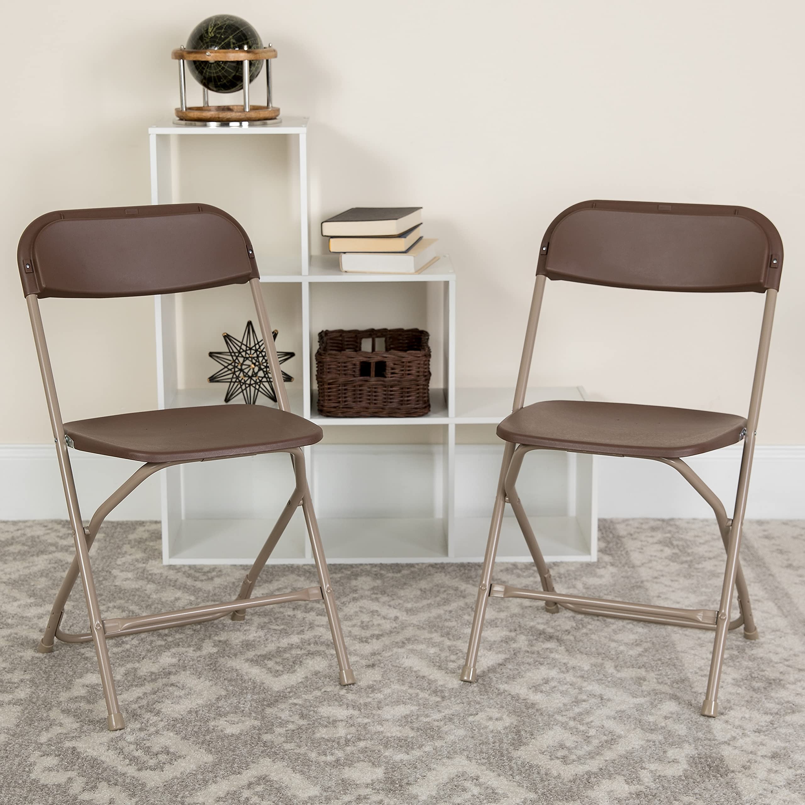 10 Pack, Hercules Series Plastic Folding Chair Brown -  650LB Weight Capacity Comfortable Event Chair-Lightweight Folding Chair