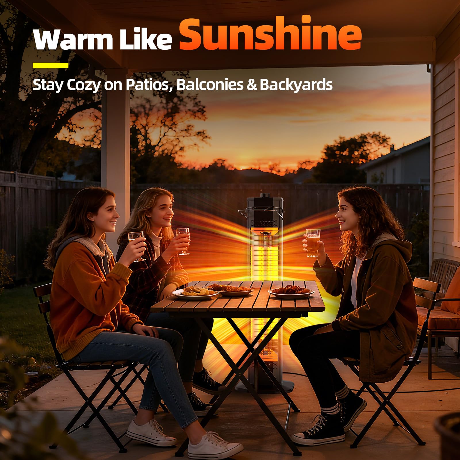 Outdoor Electric Patio Heater, 34- inch Outdoor Electric Patio Heater, 1500W Instant Heating, 3 Heat Levels, Tip-Over & Overheat Protection, IPX5 Waterproof Portable Garage Heater Porch Indoor