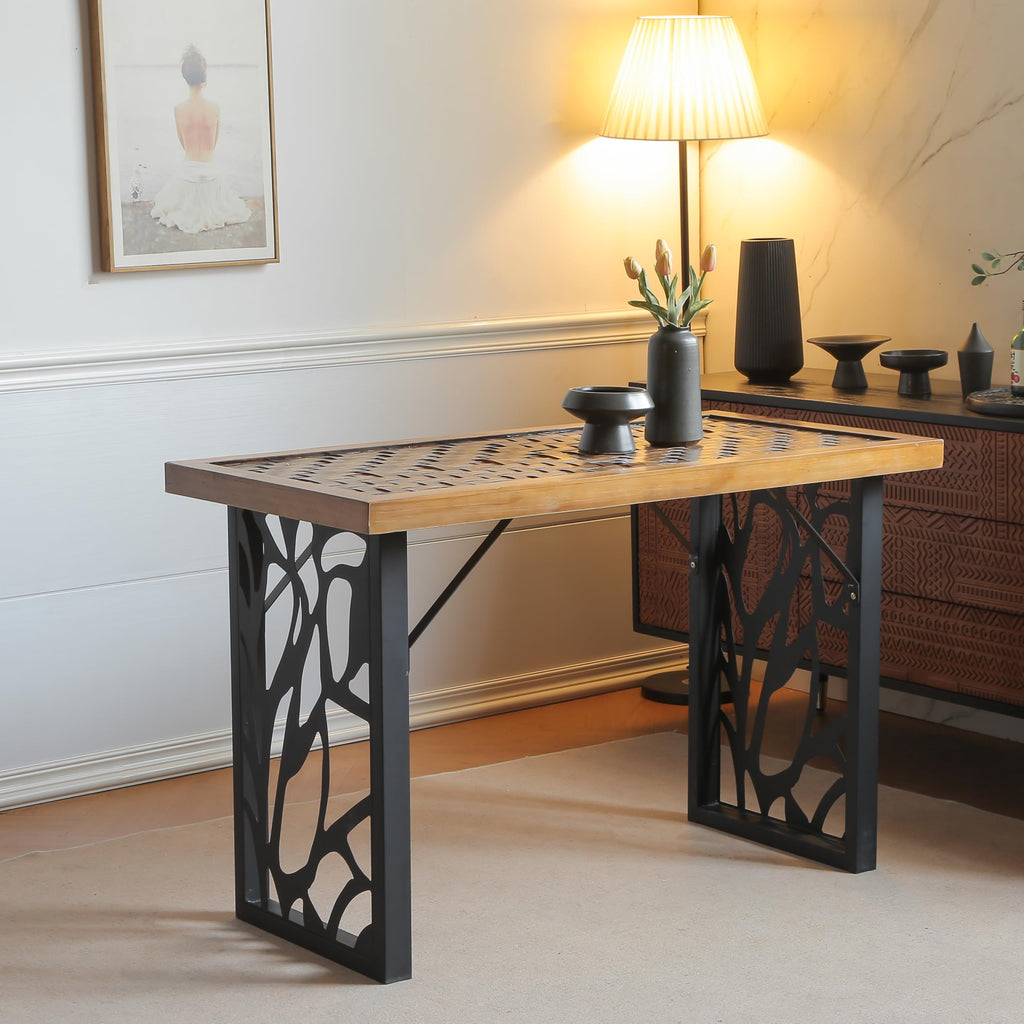 Table Legs 28 inch, Metal Dining Table Base, Heavy Duty Desk Legs,Industrial Modern Furniture Legs Set of 2 with Laser Engraving Design (A)