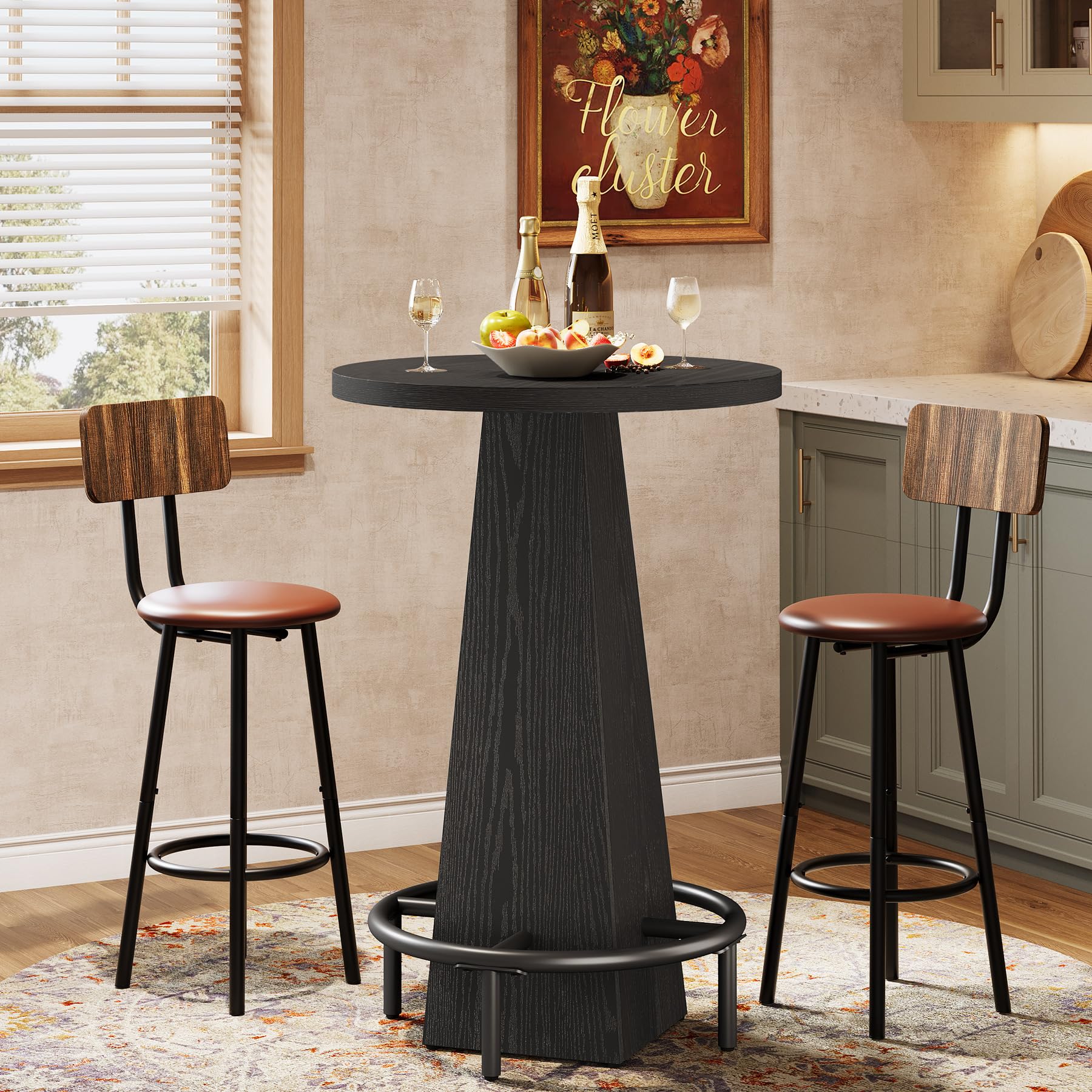 Bar Table Set of 2, 37.4" High Round Pub Table for Small Bars, Dining Room, Kitchen, Black (Only Table)