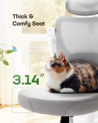 Ergonomic Office Chair: Office Computer Desk Chair with High Back Mesh and Adjustable Lumbar Support Rolling Work Swivel Task Chairs with Wheel 3D Armrests and Headrest