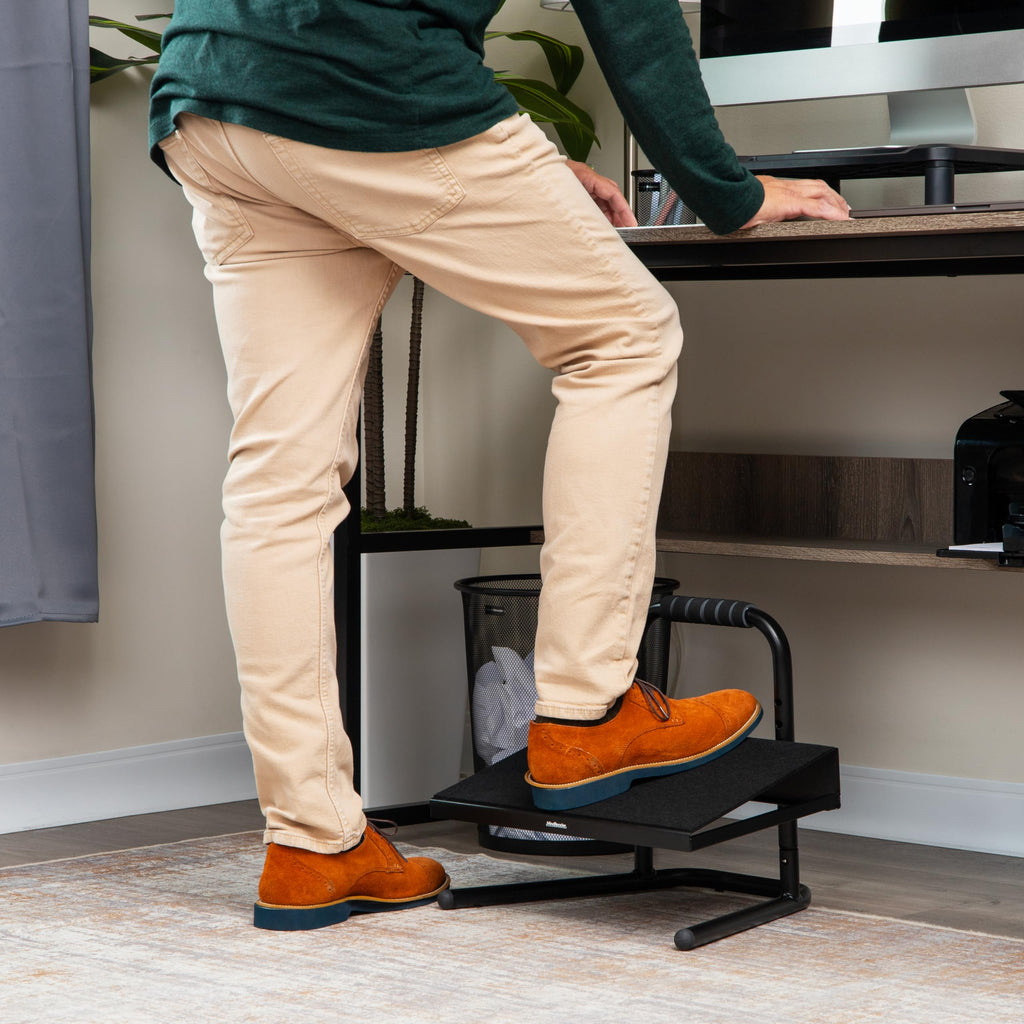 Foot Rest, Under Desk at Work, Ergonomic, Height Adjustable, Office, Metal, Black