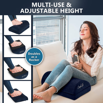 Foot Rest for Under Desk at Work – Adjustable Desk FootRest for Office Chair, Gaming Accessories – Ergonomic Teardrop Design for Back, Hip & Leg Pain Relief – 100% Memory Foam (Navy)