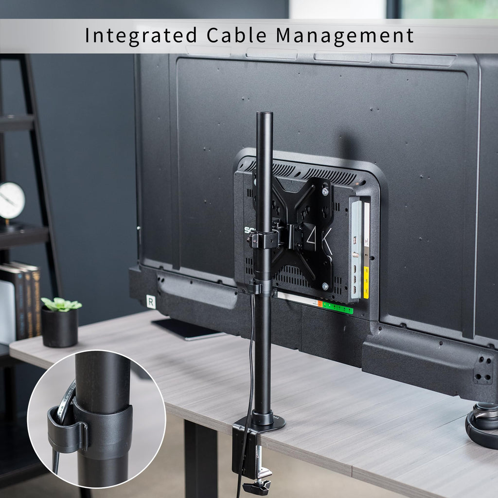 Ultra Wide TV Desk Mount for up to 55 inch Screens Weighing 66 lbs, Full Motion Height Adjustable Single Television Stand, Black, STAND-V155C