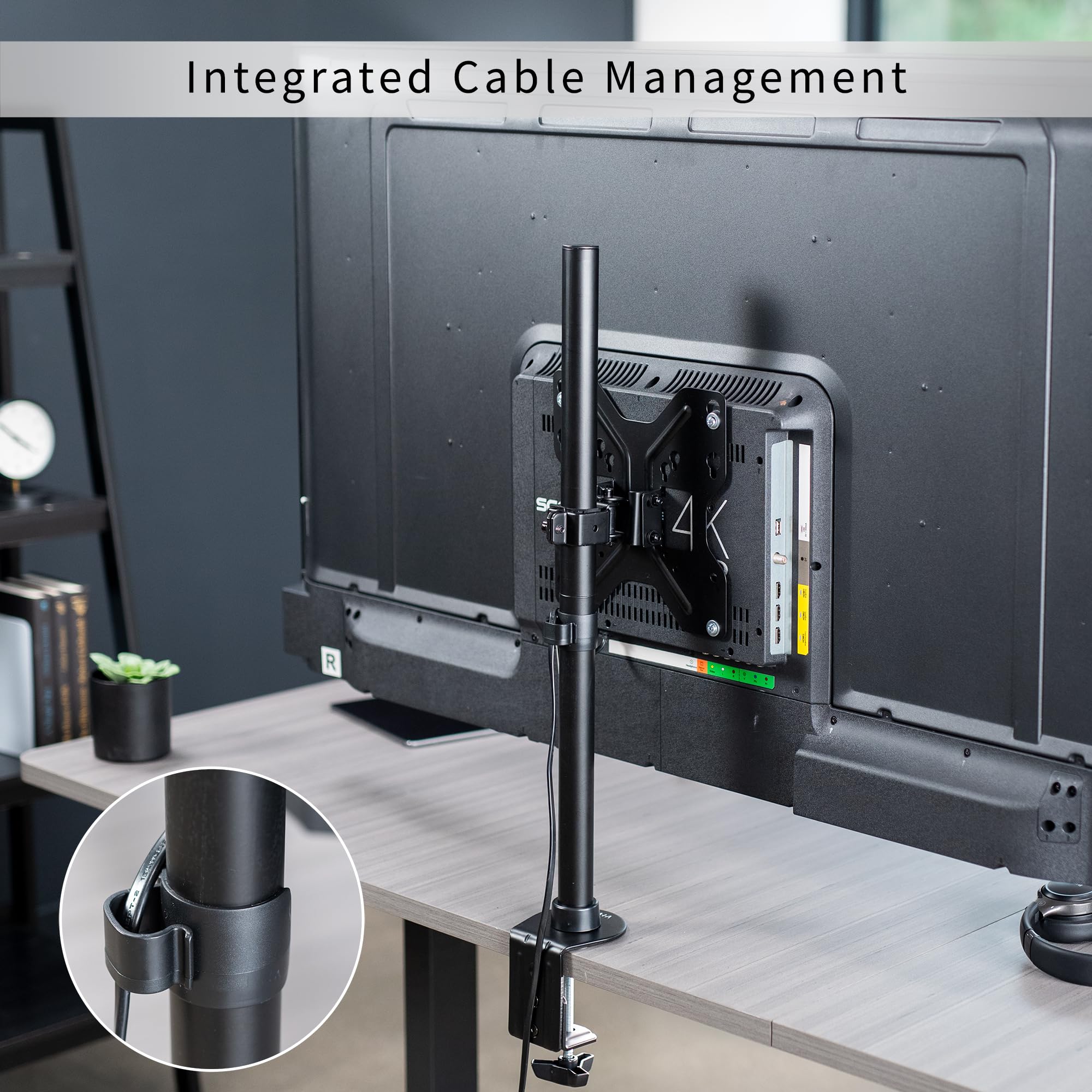 Ultra Wide TV Desk Mount for up to 55 inch Screens Weighing 66 lbs, Full Motion Height Adjustable Single Television Stand, Black, STAND-V155C