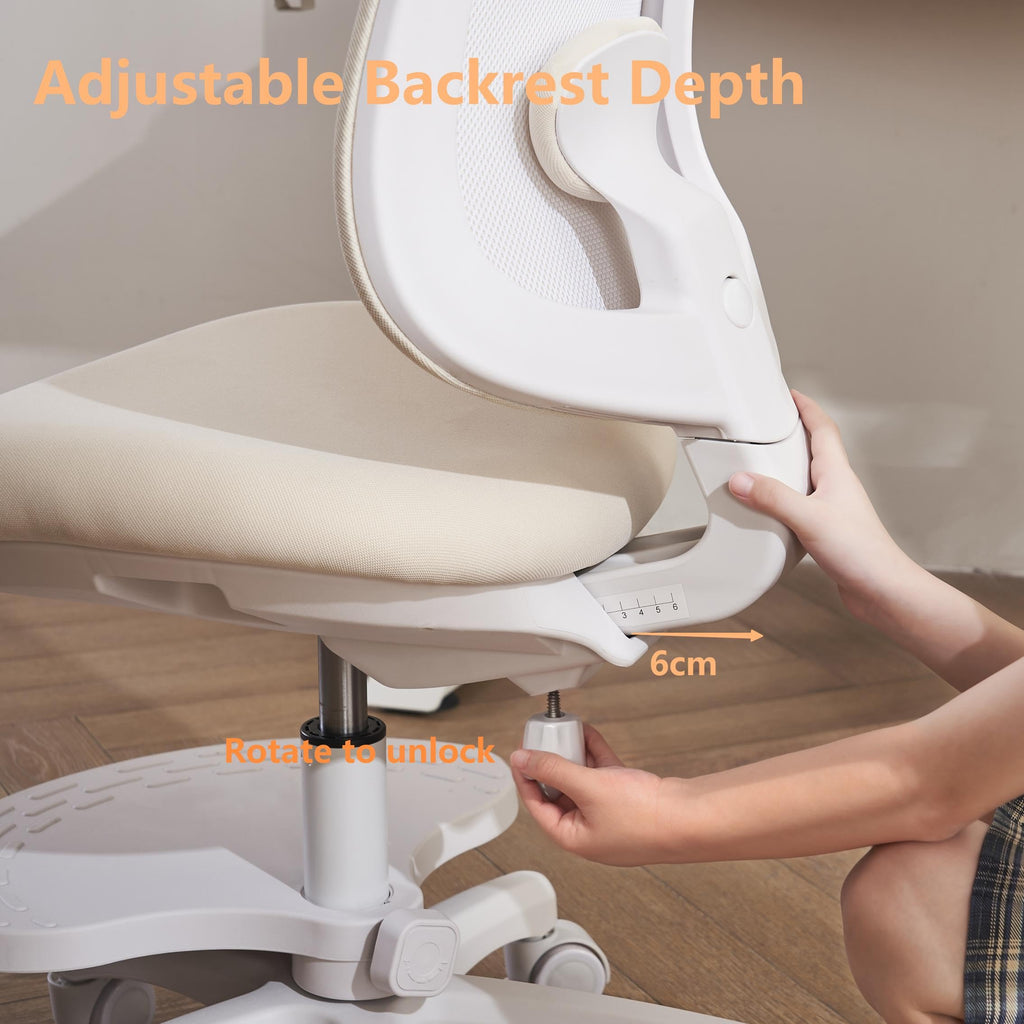 Desk Chair, Ergonomic Study Chair for Kids with Lumbar Support and Footrest, Adjustable Height, Mesh Student Chair with Adjustable backrest, Model Shell (Beige)