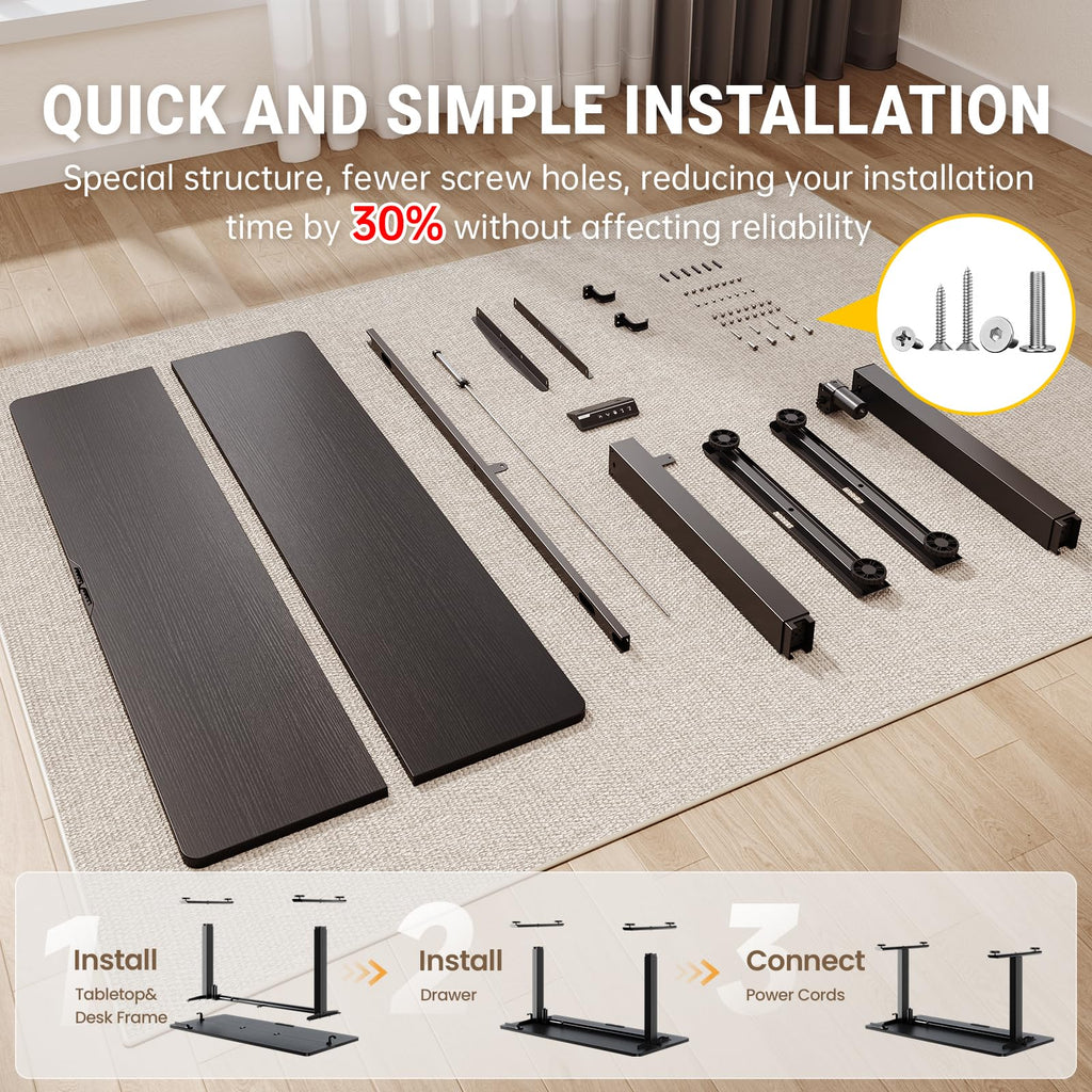 47.2" Standing Desk, Adjustable Height Office Desk with Wood Desktop, Computer Table for Home Work, Study and Gaming, Small Spaces, Modern Furniture, Black