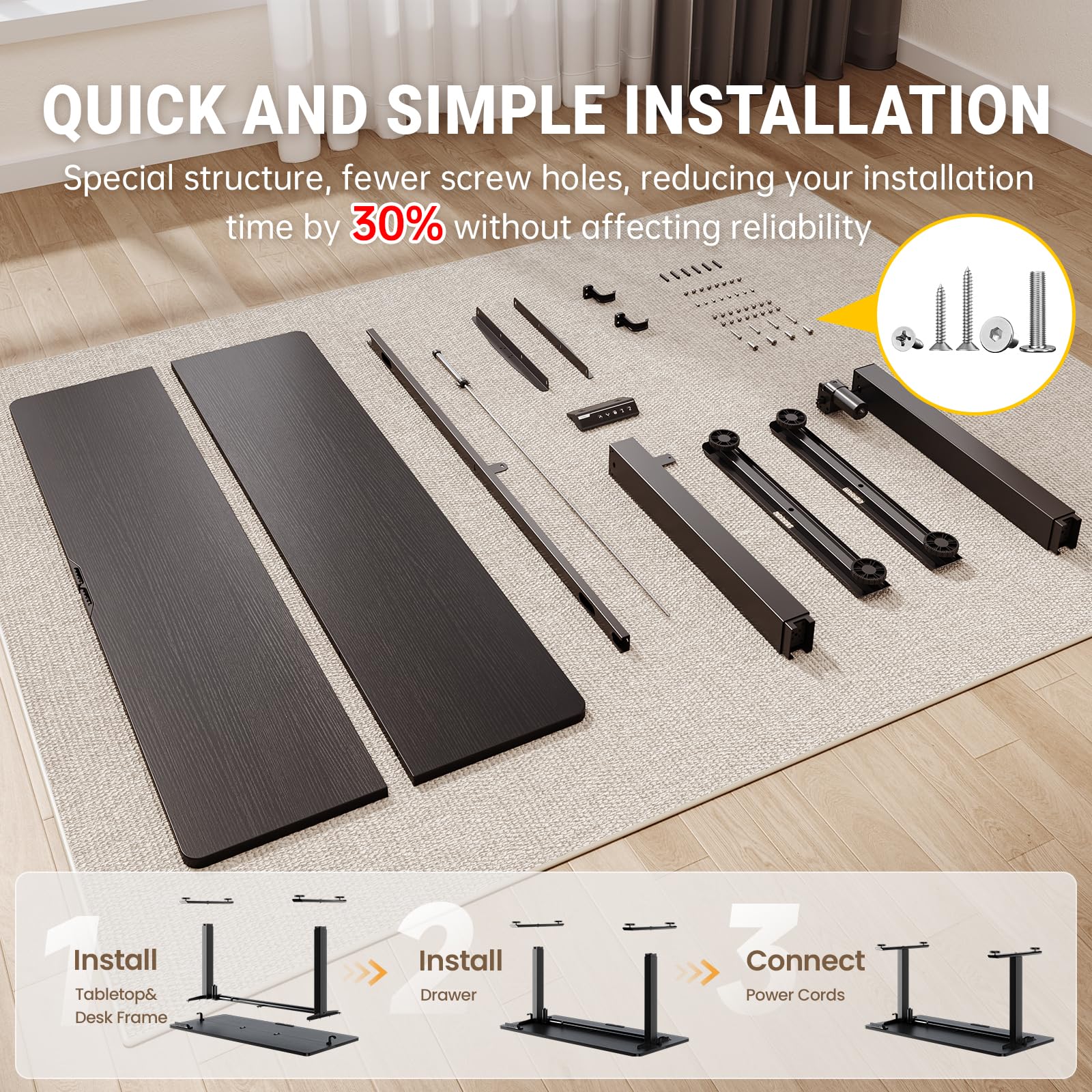 47.2" Standing Desk, Adjustable Height Office Desk with Wood Desktop, Computer Table for Home Work, Study and Gaming, Small Spaces, Modern Furniture, Black