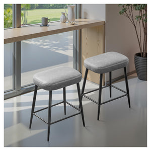 Bar Stools Set of 2, Counter Height Bar Stools for Kitchen Island, 24 Inch Kitchen Bar Stools for Kitchen Counter, Modern Leather Bar Chairs with Footrest and Metal Base, Gray