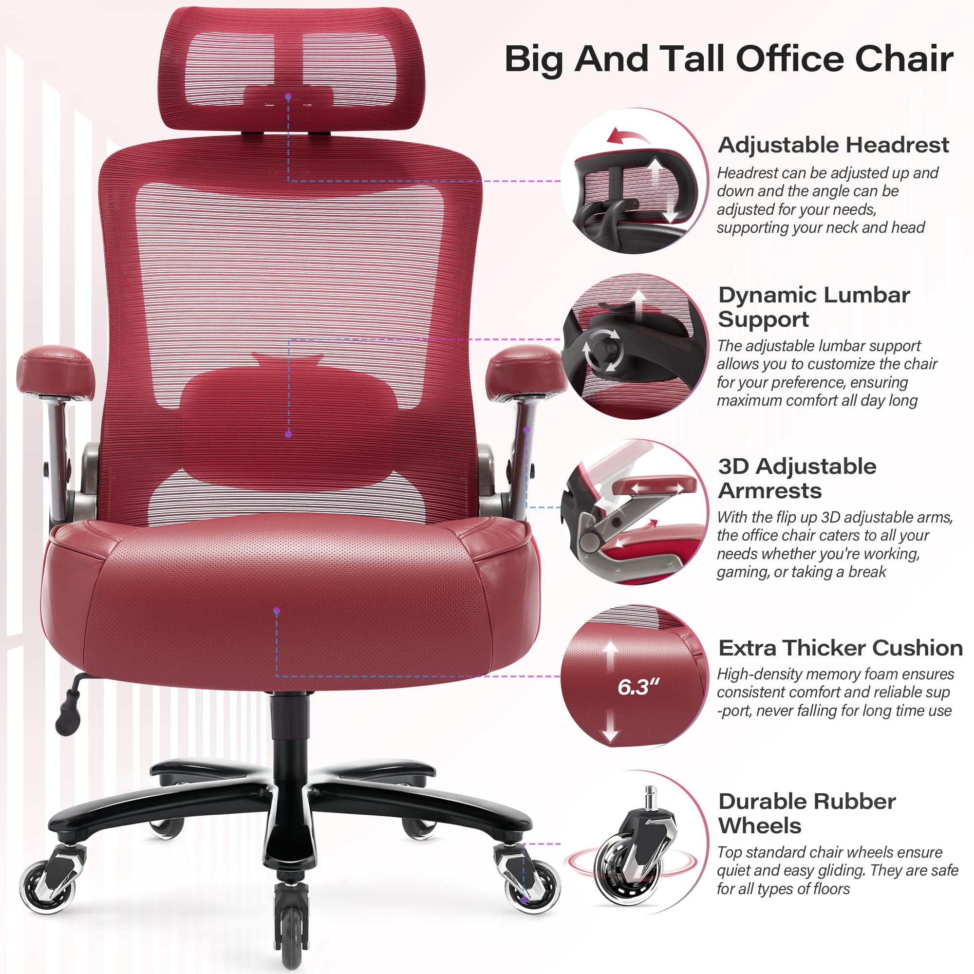 Big and Tall Office Chair 600lbs, Heavy Duty Executive Computer Desk Chair
