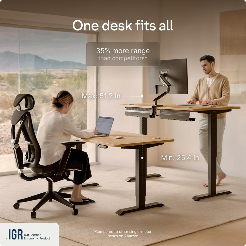 HomePro Standing Desk 70x30 — Made in Europe, Ergonomic Sit Stand Home Office Desk, Electric Height Adjustable, Dual Motor, USB & USB-C Charging, Wobble-Free, Touchscreen, 3 Memory Presets