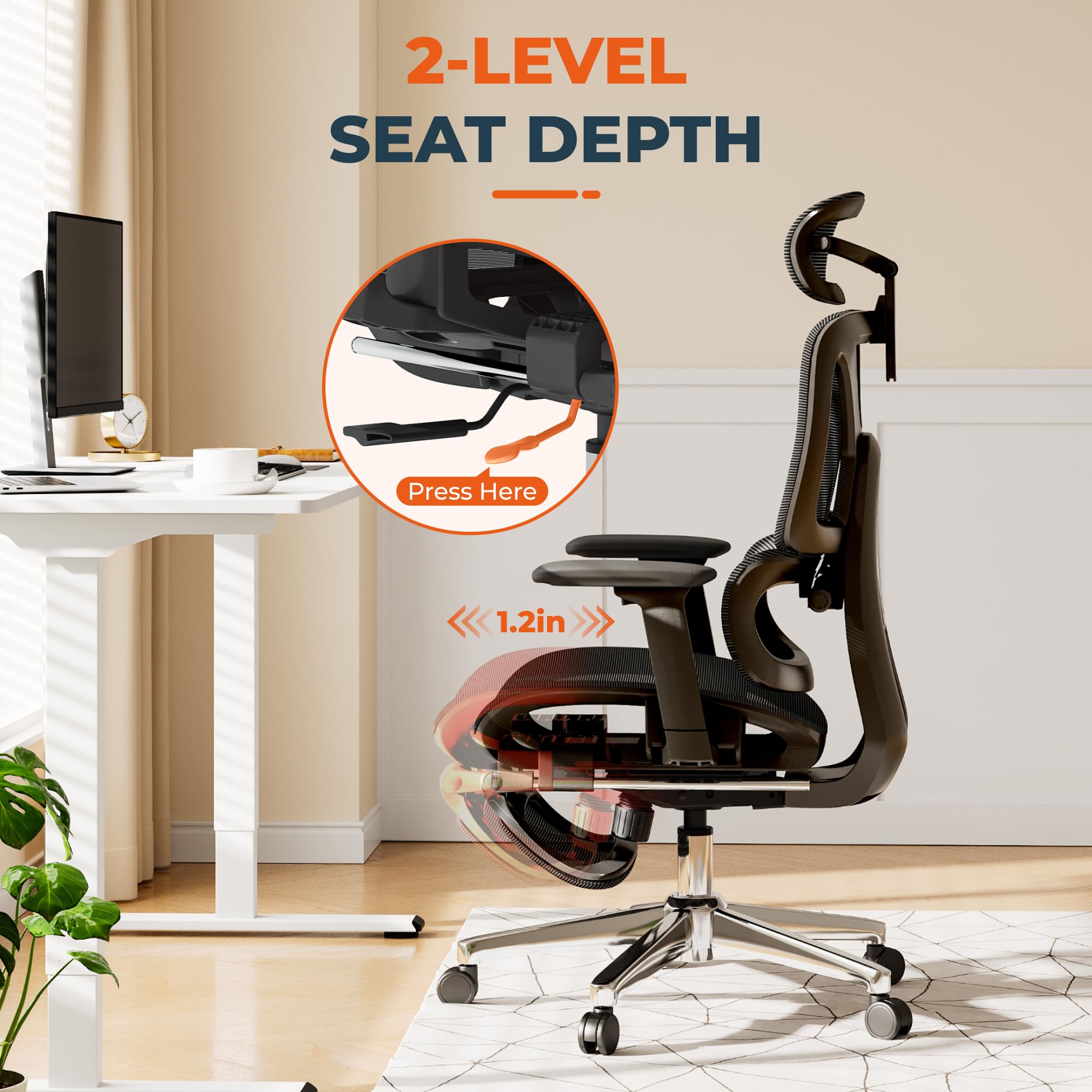 Big and Tall Ergonomic Office Chair Swivel Computer Chairs Desk Chair with 2D Dynamic Lumbar Support/Footrest/3D Headrest/Heavy Duty Metal Base, Mesh Seat Cushion, ErgoChair Ultra, Black
