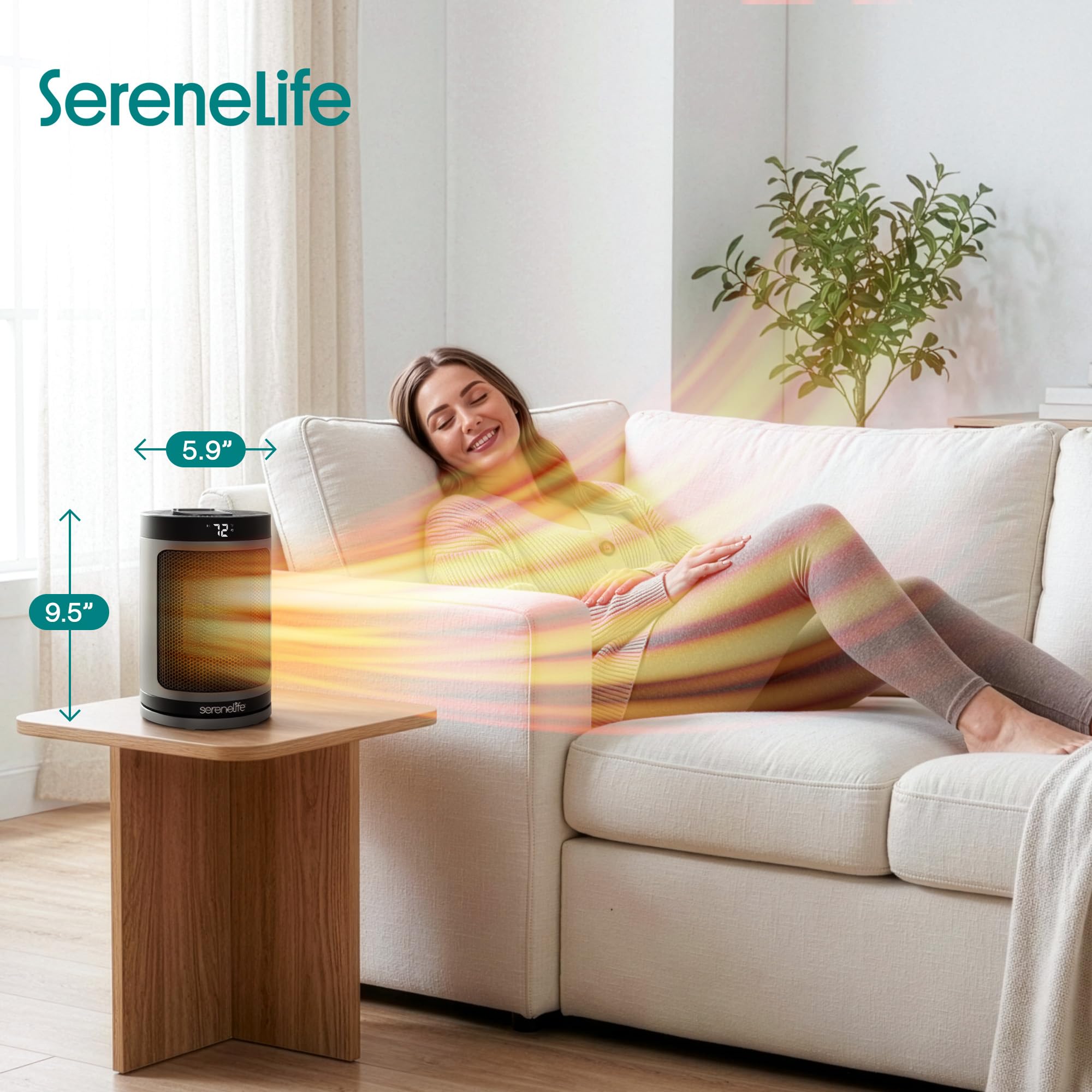 Portable Space Heater – 1500W PTC Ceramic Electric Heater with Thermostat, Remote, 12-Hour Timer, 3 Heating Modes, Oscillation, Safe & Quiet for Home, Office, Bedroom (Gray)