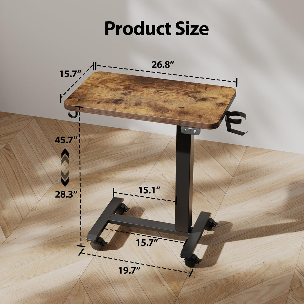 Electric Standing Desk, 26 x 16 Inches Height Adjustable Desk, Sit Stand up for Work Office Home, Ergonomic Rising Computer Table with with Wheels, Rustic Brown