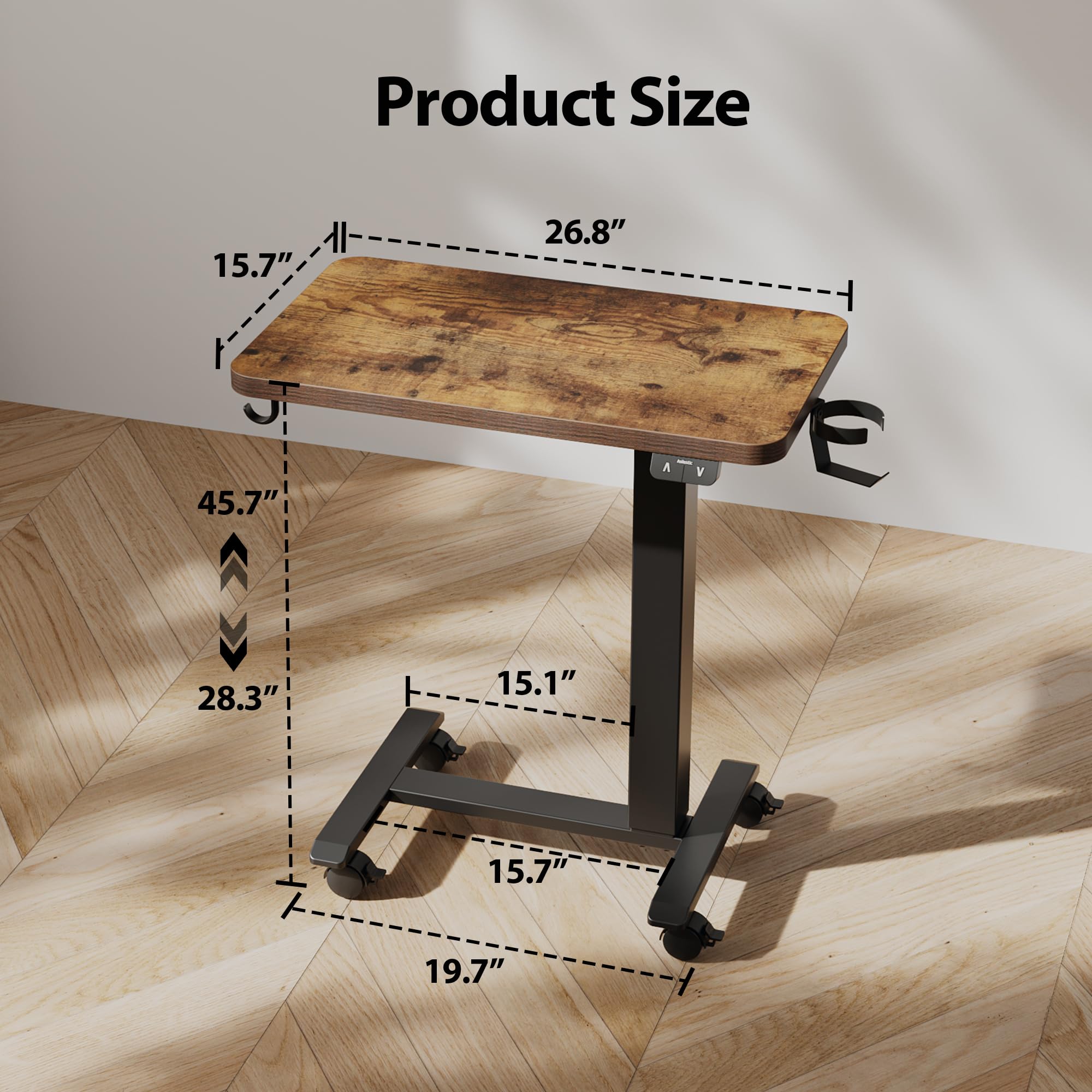 Electric Standing Desk, 26 x 16 Inches Height Adjustable Desk, Sit Stand up for Work Office Home, Ergonomic Rising Computer Table with with Wheels, Rustic Brown
