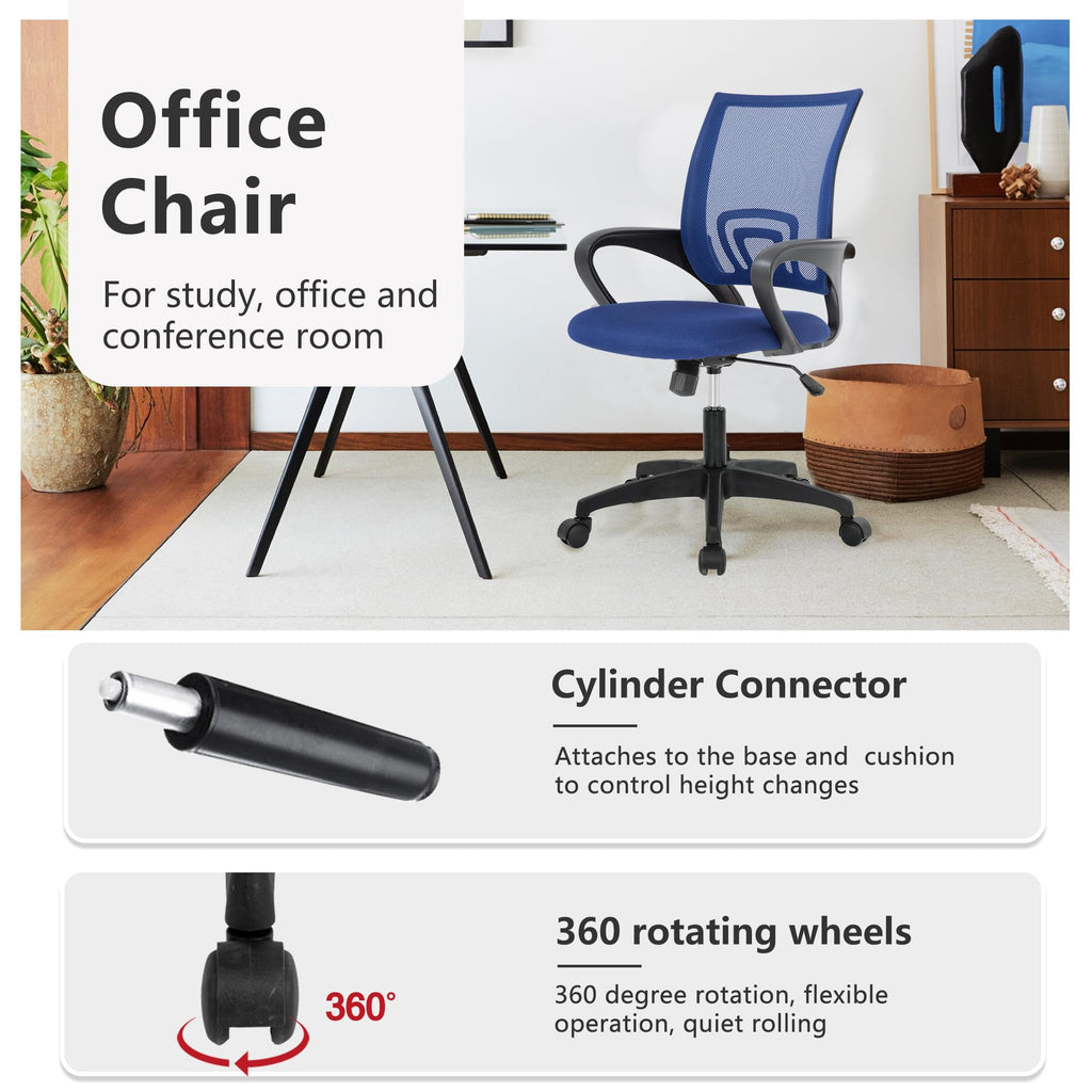 Ergonomic Office Chair | Mid-Back Swivel Desk Chair | Breathable Backrest & Lumbar Support | Adjustable Height | Sponge Seat | Rolling Wheels | Dark Blue | for Adults & Women