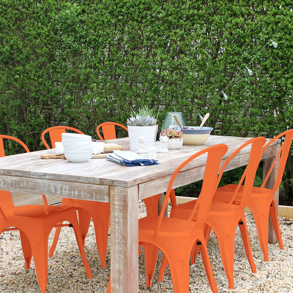 Set of 4 Metal Dining Chairs | Orange | Stackable Tolix Side Chairs with Backrest | Scratch-Resistant | Non-Slip Feet | Indoor/Outdoor Use | 330 lbs Capacity | Ideal for Kitchen & Restaurant