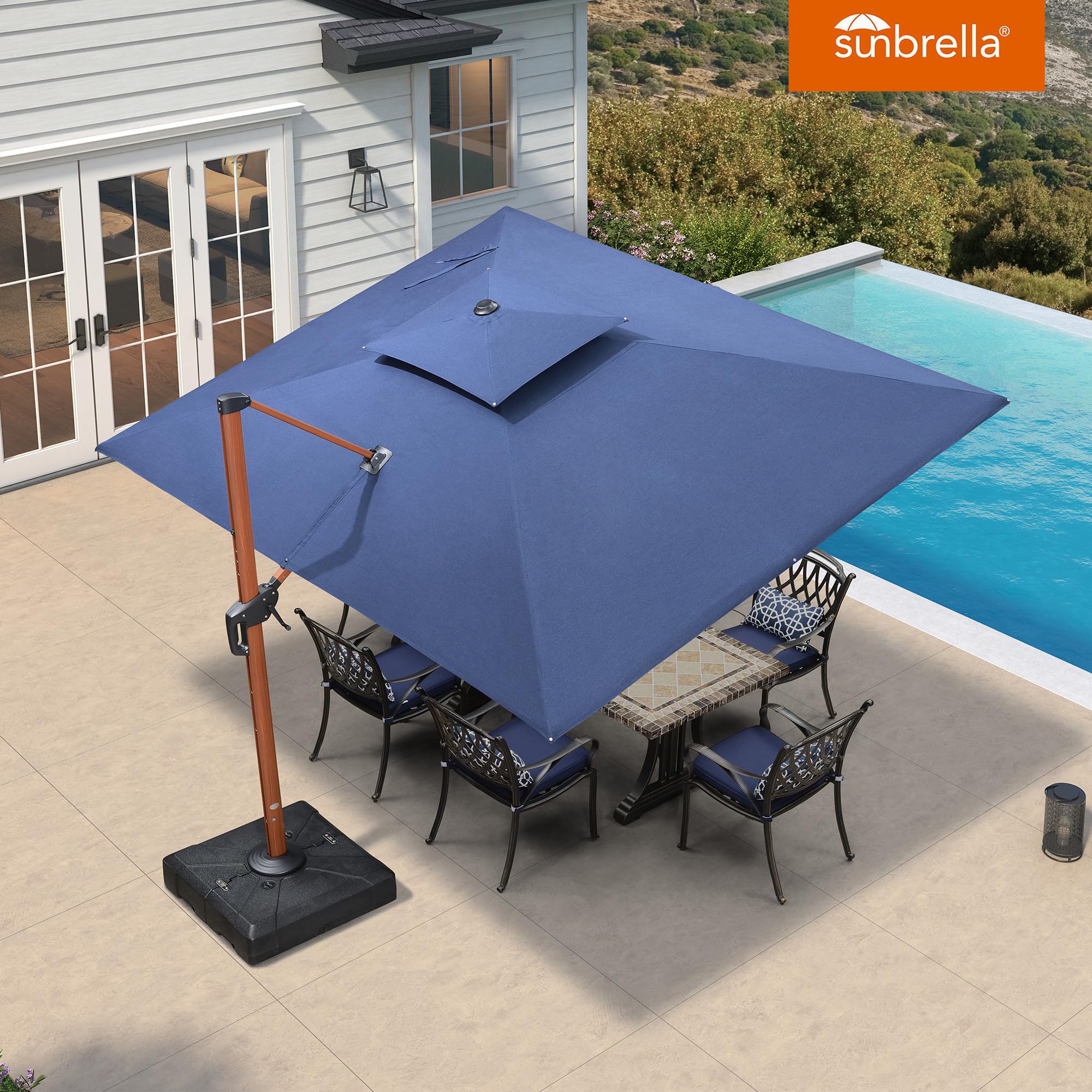 Umbrella 9' X 12' Double Top Deluxe Rectangle Patio Umbrellas Offset Hanging Umbrellas Cantilever Umbrella, Spectrum Indigo