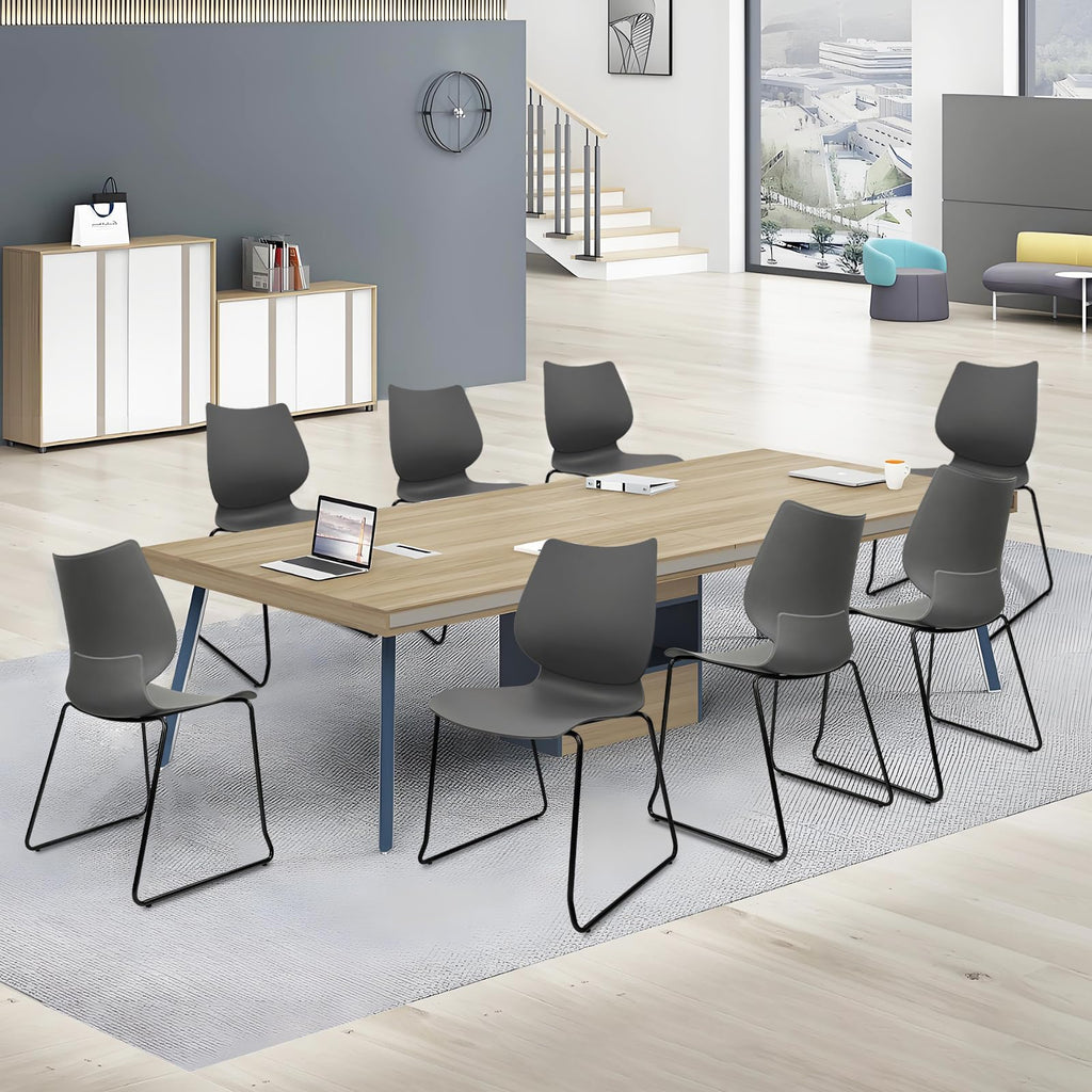 Set of 12, Grey, Stacking Waiting Room Chairs, Stacked Plastic Office Chair with Ergonomic Lumbar Support and Metal Legs for Conference School Church Guest Reception