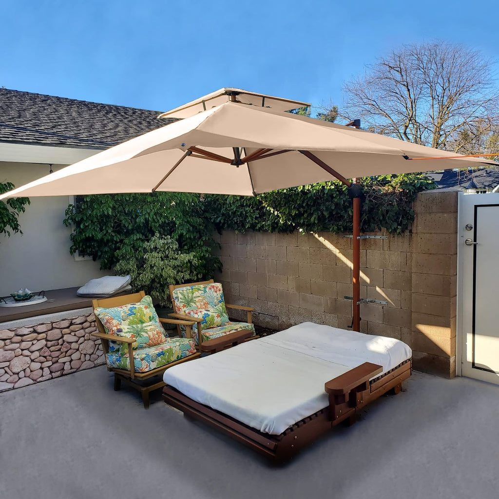 10ft Patio Umbrella Outdoor Square Umbrellas Large Cantilever Umbrella Windproof Offset Umbrellas Heavy Duty Sun Umbrella for Garden Deck Pool Patio, Beige