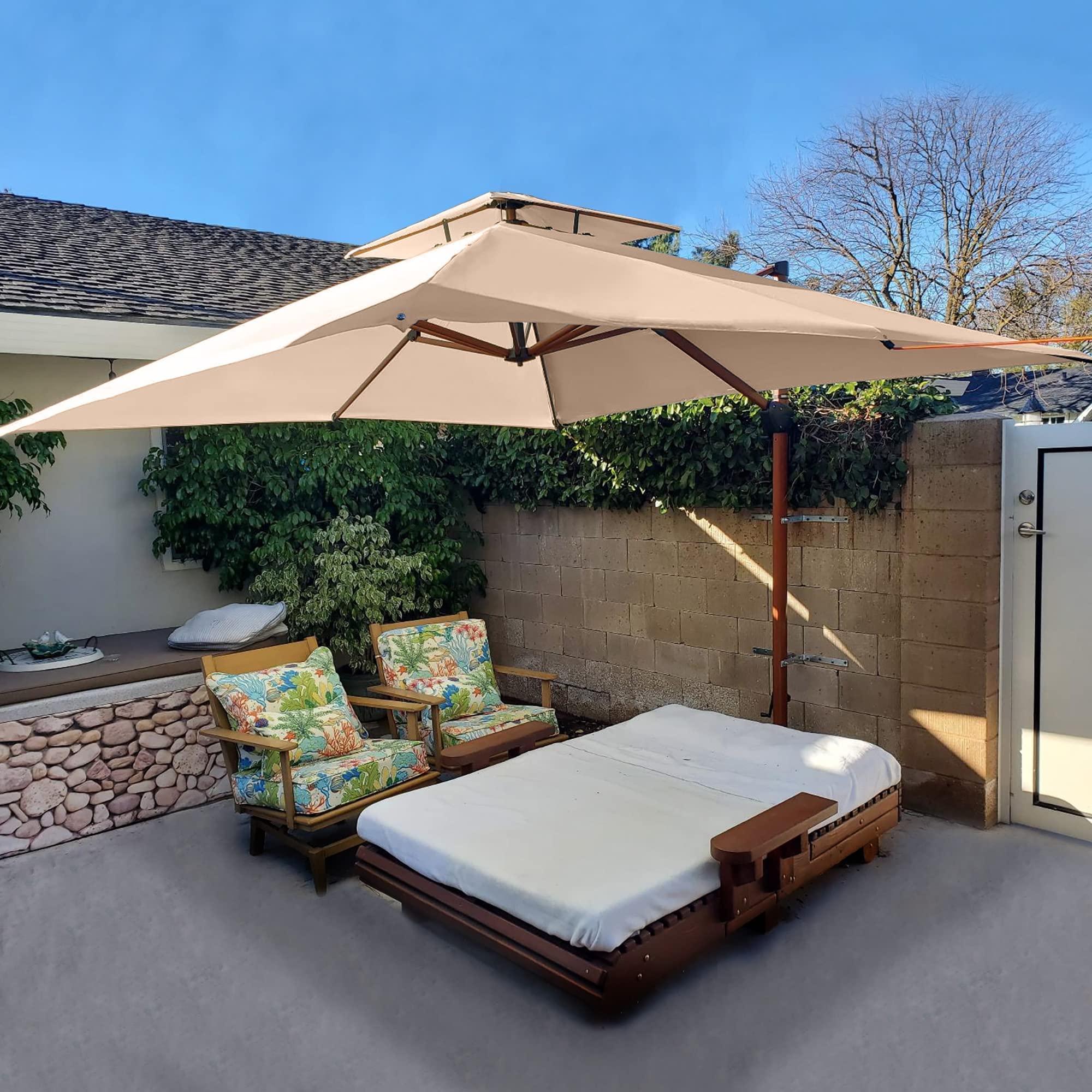 10ft Patio Umbrella Outdoor Square Umbrellas Large Cantilever Umbrella Windproof Offset Umbrellas Heavy Duty Sun Umbrella for Garden Deck Pool Patio, Beige