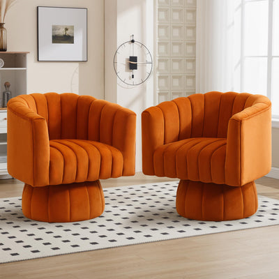 Swivel Accent Barrel Chair, Cute Comfy Small Round 360° Arm Chair, Velvet Sofa Club Reading Chair for Living Room, Bedroom, Office, Orange