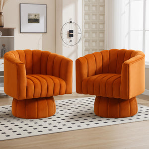 Swivel Accent Barrel Chair Set of 2- Cute Comfy Small Round 360° Arm Chair Velvet Sofa Club Reading Chair for Living Room Bedroom Office Orange