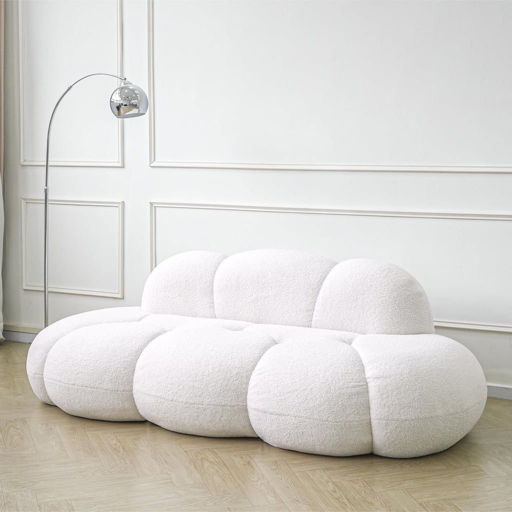 Cloud Shaped Couches for Living Room, Modern Comfy Upholstered Sofa, Cloud Shaped Leisure Sofa, Upholstered Couch for Bedroom, Apartment, Small Space (White, No Assembly Required)