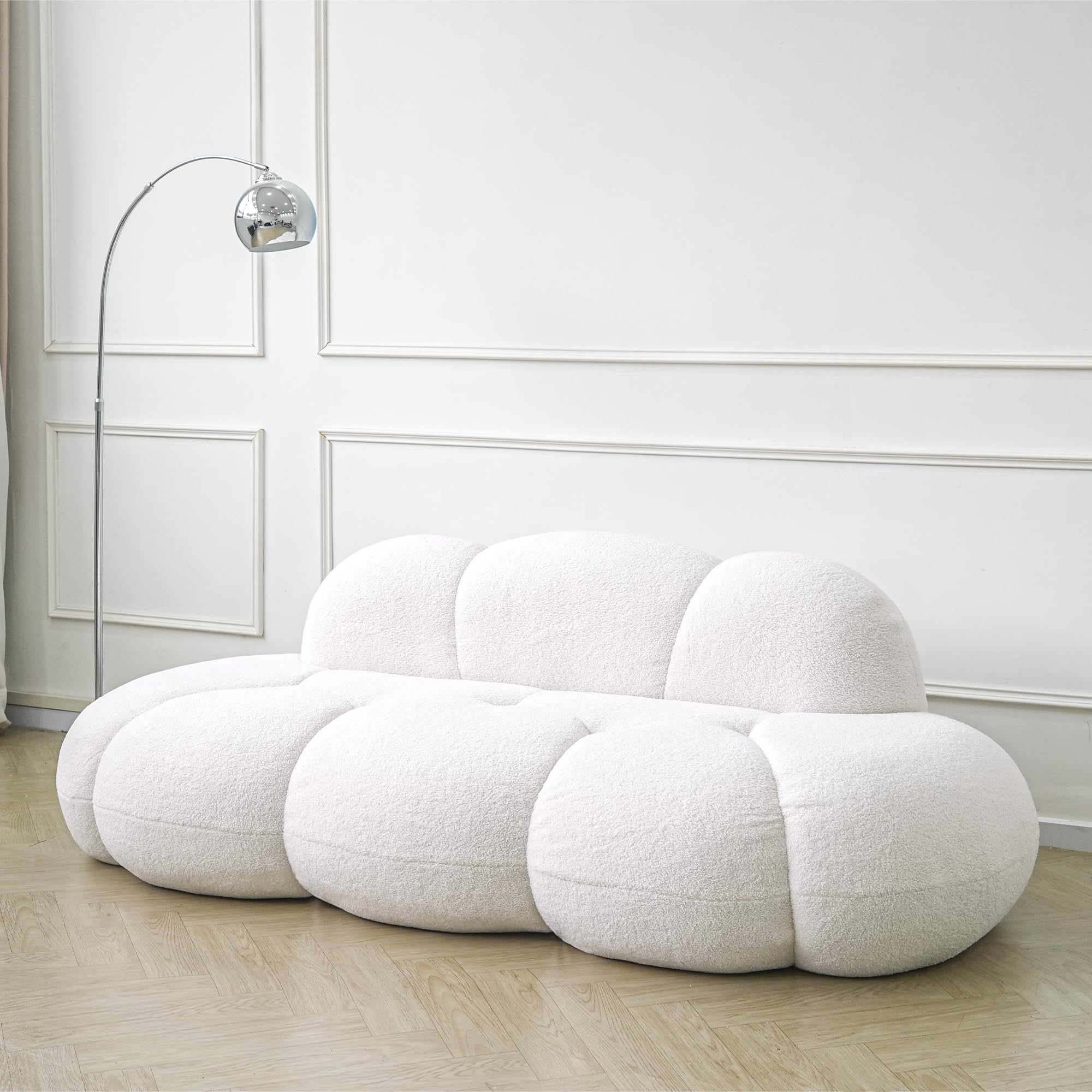 Cloud Shaped Couches for Living Room, Modern Comfy Upholstered Sofa, Cloud Shaped Leisure Sofa, Upholstered Couch for Bedroom, Apartment, Small Space (White, No Assembly Required)