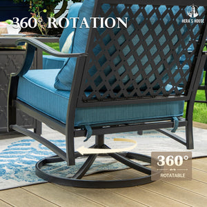 5 Piece Patio Furniture Set, 2 x Swivel Chair, 2 x Ottoman, 1 x 3-Seat Sofa, All Cushioned 7 Seats Metal Outdoor Conversation Set for Lawn Garden Backyard