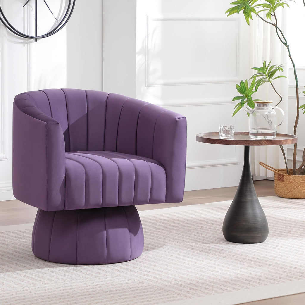 Swivel Accent Barrel Chair Set of 2, Cute Comfy Small Round 360° Arm Chair, Velvet Sofa Club Reading Chair for Living Room Bedroom Office Purple