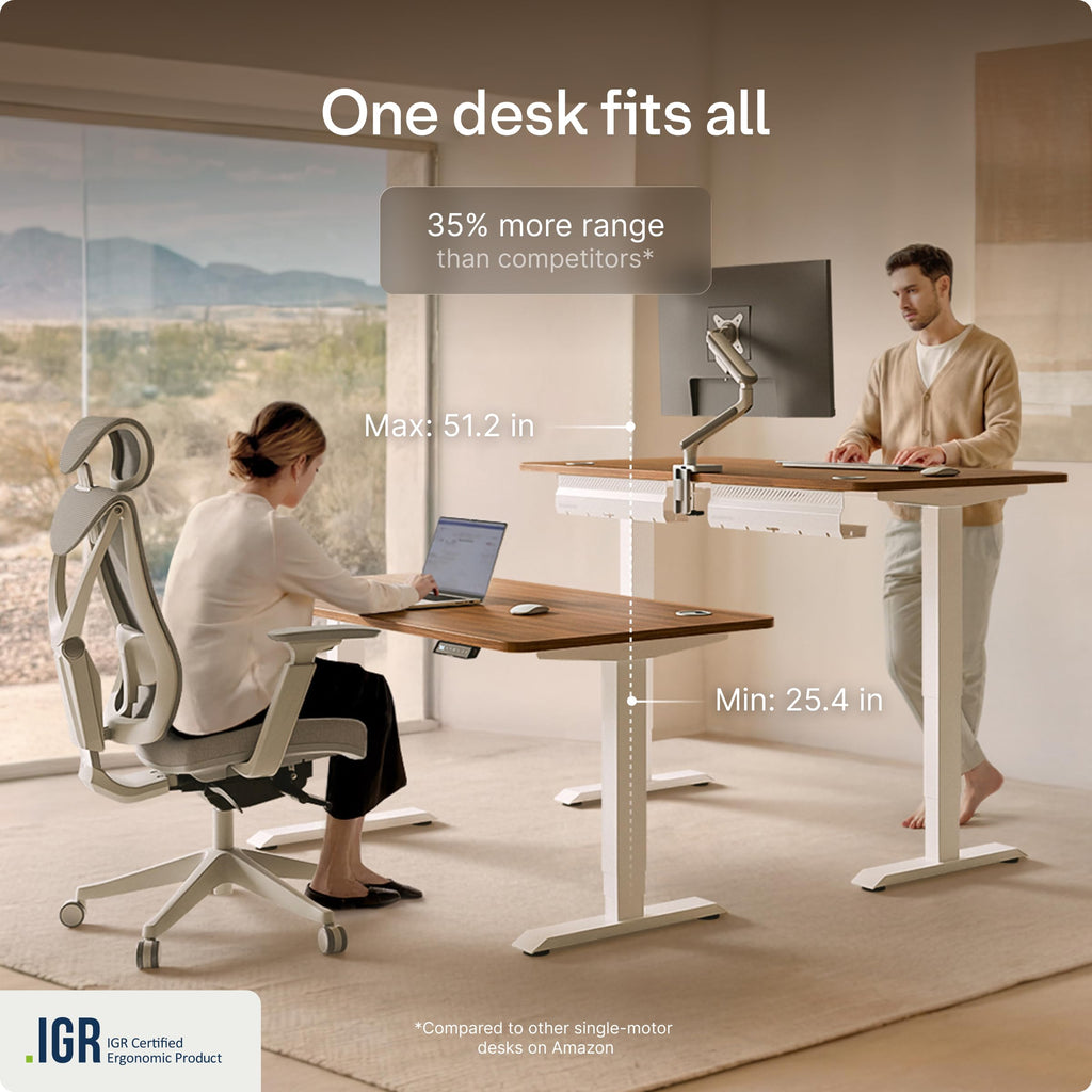 HomePro Standing Desk 54x28 — Made in Europe, Ergonomic Sit Stand Home Office Desk, Electric Height Adjustable, Dual Motor, USB & USB-C Charging, Wobble-Free, Touchscreen, 3 Memory Presets