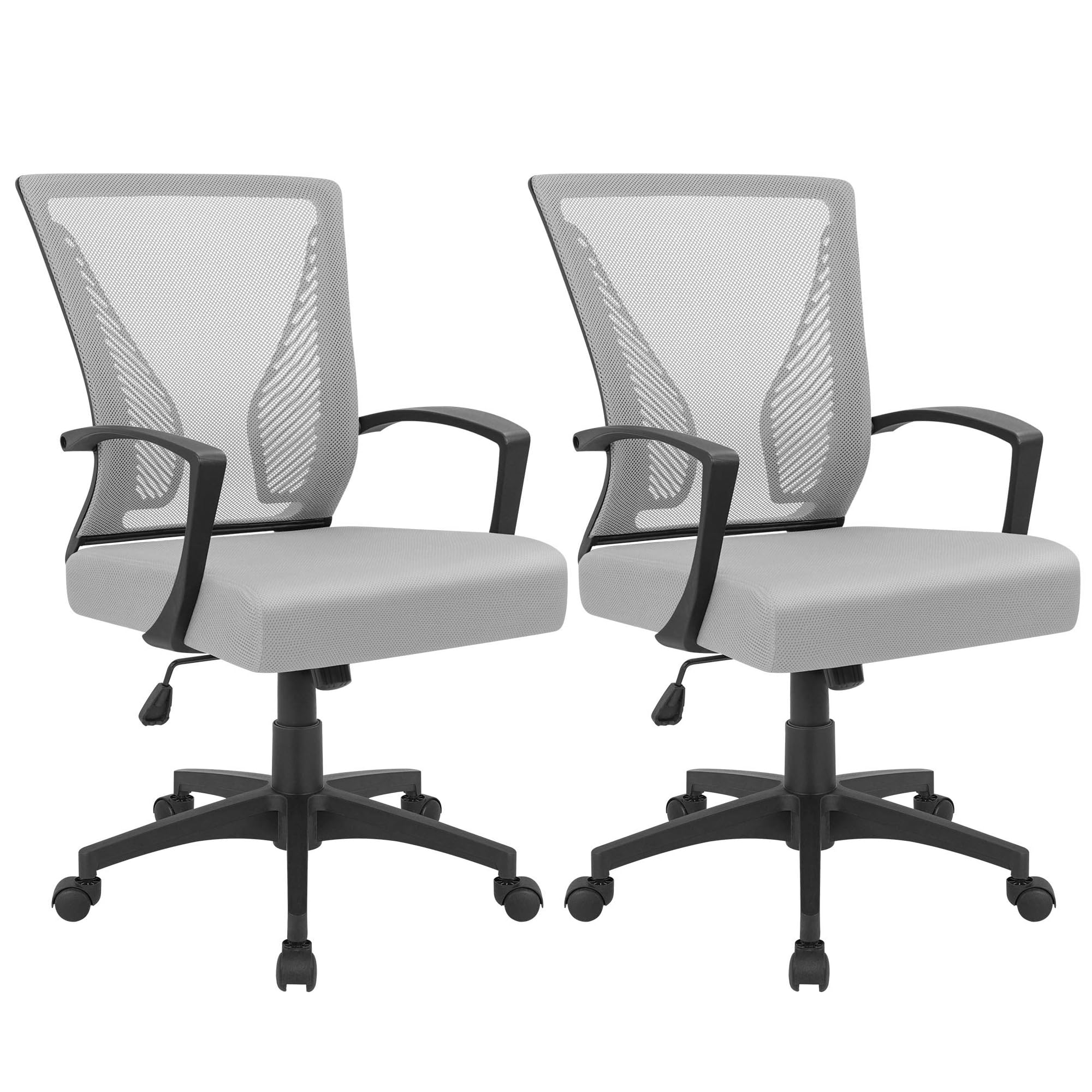 Office Chair Ergonomic Computer Desk Mesh Chair Mid Back Swivel Lumbar Support with Armrest (2, Gray)