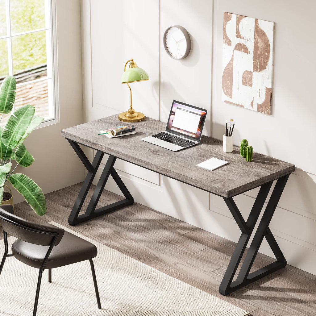 55 Inch Large Simple Industrial Computer Desk Study Writing Table Home Office Workstation,Grey