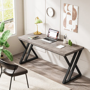 55 Inch Large Simple Industrial Computer Desk Study Writing Table Home Office Workstation,Grey