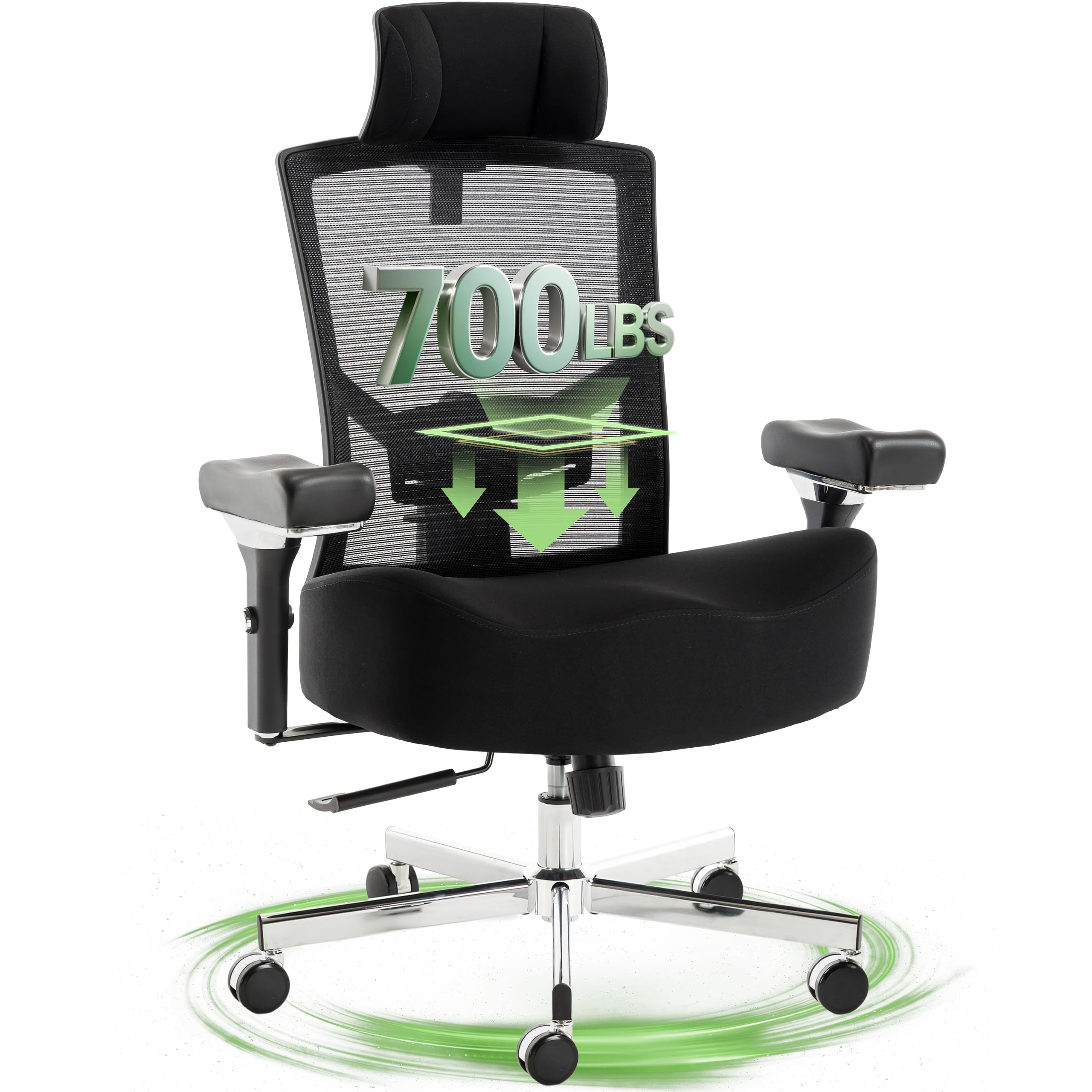 Big and Tall Office Chair 700lbs with Ergonomic W Wide Thick Seat Cushion, Oversized Mesh Desk Chair with Adjustable Lumbar for Heavy People, Computer Chair with 4D Armrest Headrest