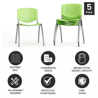 HERCULES -5 Pack 880 lb. Capacity Green Plastic Stack Chair | Comfortable Seating with Durable Design