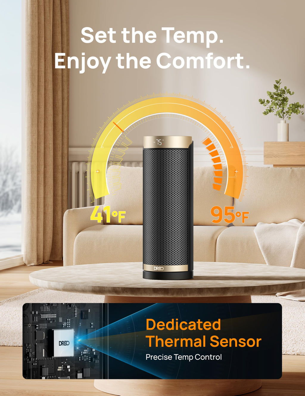 Space Heater, 1500W Electric Heaters for Indoor Use with Thermostat, 70° Oscillation, 8 Safety Protections, 5 Modes, Remote, 12H Timer, Quiet Portable Heater for Office, Bedroom, Large Room