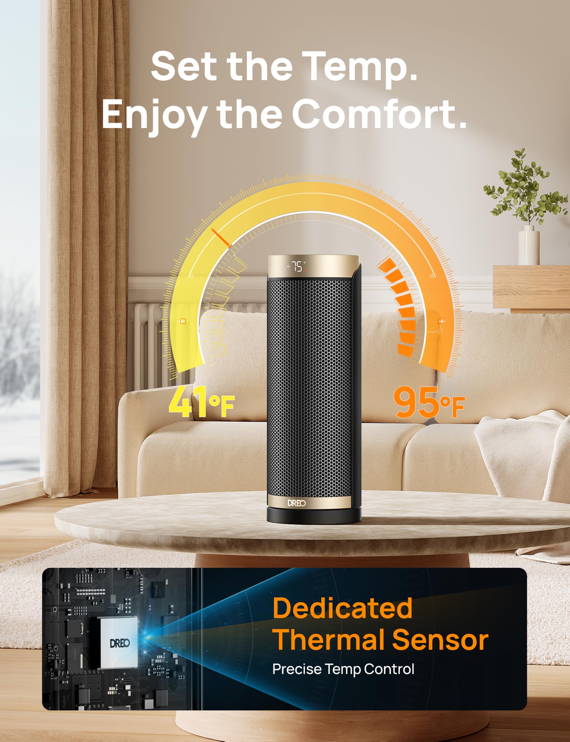 Space Heater, 1500W Electric Heaters for Indoor Use with Thermostat, 70° Oscillation, 8 Safety Protections, 5 Modes, Remote, 12H Timer, Quiet Portable Heater for Office, Bedroom, Large Room